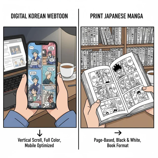A traditional manga page layout vs webtoon panel