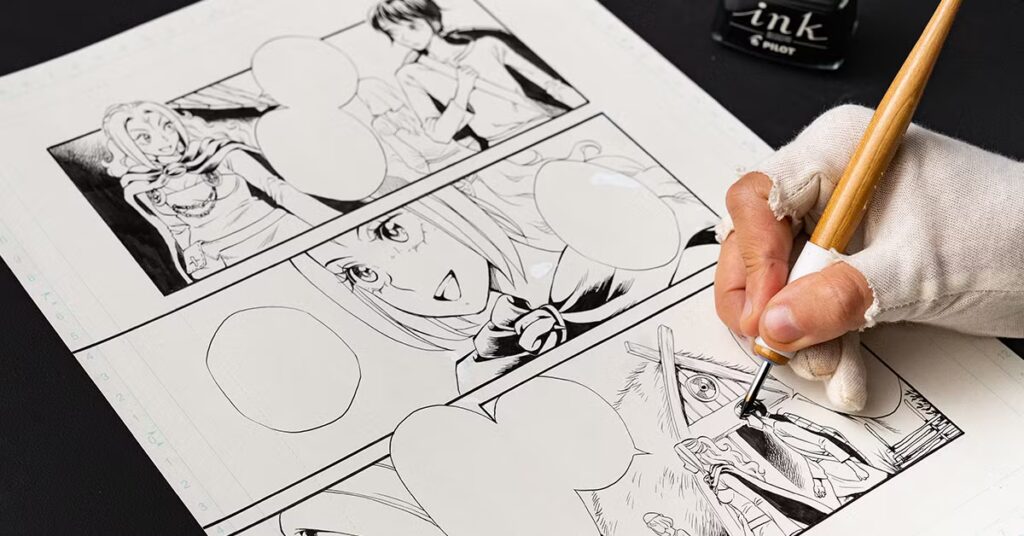 Mangaka drawing by hand