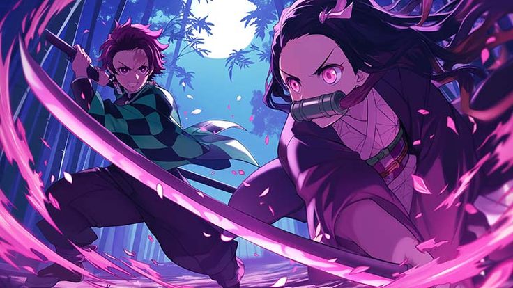 Tanjiro and Nezuko in battle stance