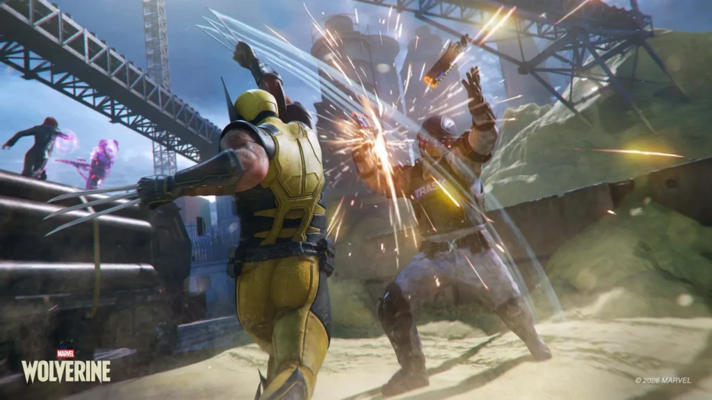 A gameplay screenshot of Logan fighting the Reavers