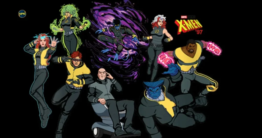 A still from X-Men '97 Season 2 featuring the time-displaced X-Men, or the Apocalypse reveal moment